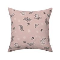 bunny and squirrel on soft pink