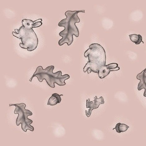 bunny and squirrel on soft pink