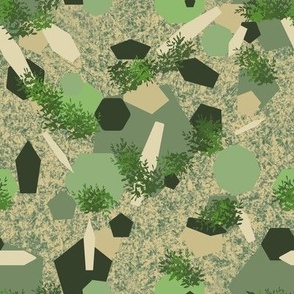PLGN1 - Polygon Jungle in Green and Ecru - 8 inch fabric repeat - 6 inch wallpaper repeat
