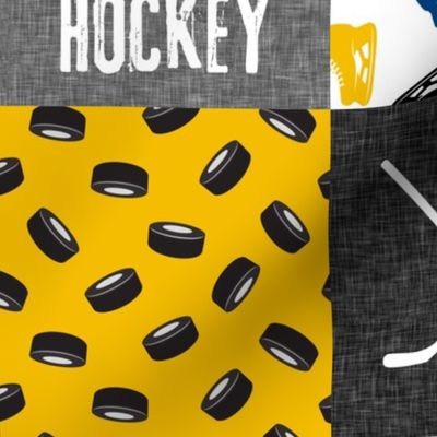 Eat Sleep Hockey - Ice Hockey Patchwork - Hockey Nursery - Wholecloth blue and gold - C22