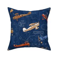 Vintage Airplanes Navy Blue - for FlightsByNumber - Upholstery scale 