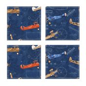 Vintage Airplanes Navy Blue - for FlightsByNumber - Upholstery scale 