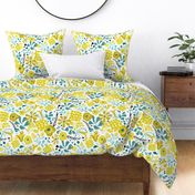 Darcy - Retro Floral - Mustard Yellow, Teal and Black Large Scale