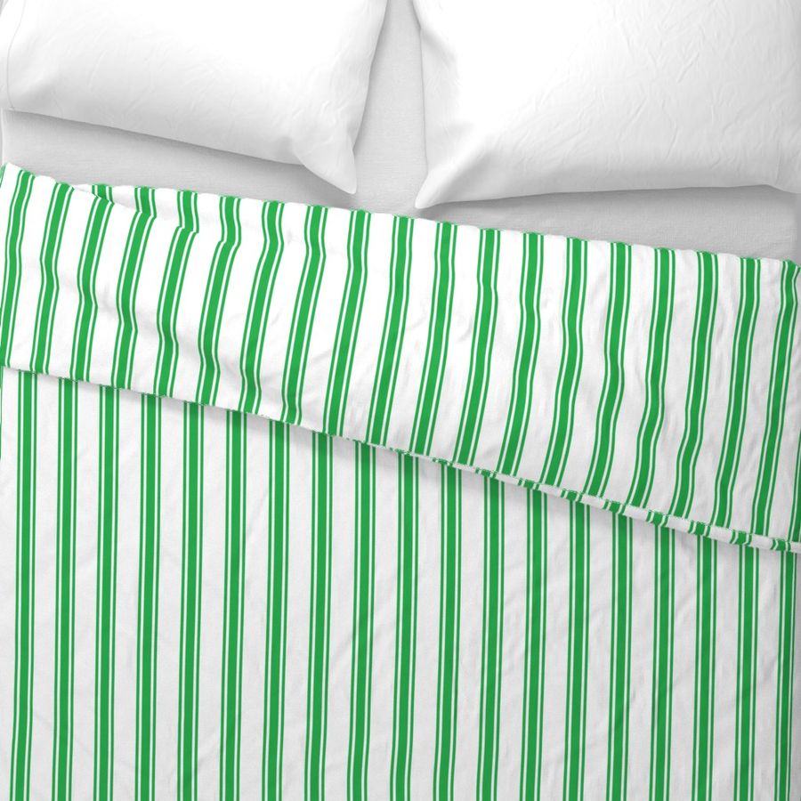 Green Ticking Stripe on White