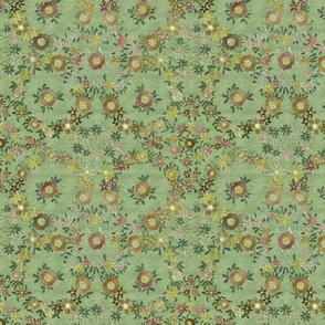 Modern embroidered flowers sage green - S