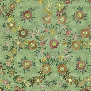 Modern embroidered flowers sage green - M