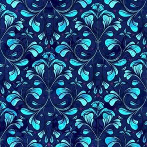 Baroque Leaves | turquoise on blue background