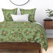 Modern embroidered flowers sage green - L