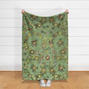 Modern embroidered flowers sage green - L