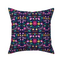 Mexican Floral, Folk Art, Traditional Mexican Pattern. Bright Mexican Floral pattern on White Background, Pink Flowers, Yellow Flowers 