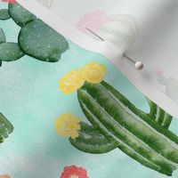Flowering Cacti on Aqua - Angelina Maria Designs