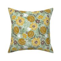 Jardin Fleuri - Boho Floral Sage Green Yellow Regular Scale