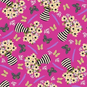 Butterflies & Sunflowers on Pink Background — Medium