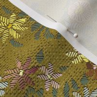 Modern embroidered flowers moss green - M