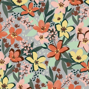 Large Busy Floral Grey Background 