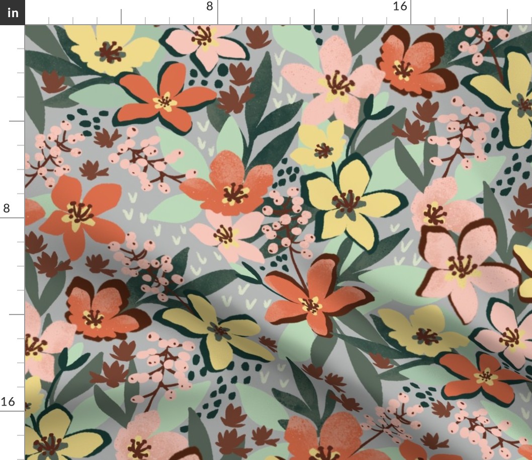 Large Busy Floral Grey Background 