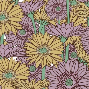 Gerbera Daisies in yellow and purple