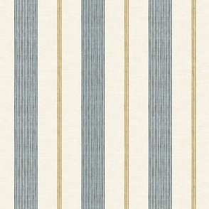 (small scale) Ivy Stripes - Vertical Dark Blue/Gold on Cream - LAD22