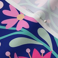 Folk embroidery flowers navy pink jumbo 24 scale wallpaper X scale by Pippa Shaw