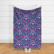 Folk embroidery flowers navy pink jumbo 24 scale wallpaper X scale by Pippa Shaw
