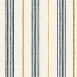 (med scale) Ivy Stripes - Vertical Dark Blue/Gold on Cream - LAD22
