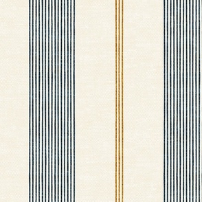 (large scale) Ivy Stripes - Vertical Dark Blue/Gold on Cream - LAD22