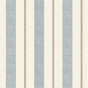 (small scale) Ivy Stripes - Vertical Dark Blue/Brown on Cream - LAD22