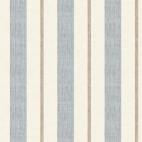 (med scale) Ivy Stripes - Vertical Dark Blue/Brown on Cream - LAD22