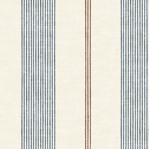 (large scale) Ivy Stripes - Vertical Dark Blue/Brown on Cream - LAD22