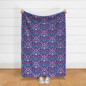 Folk embroidery flowers navy pink XL scale by Pippa Shaw