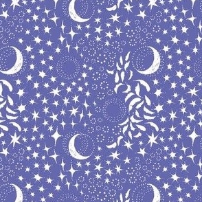 Moon Among the Stars - Very Peri - Ditsy Scale - Celestial Sky Purple Periwinkle