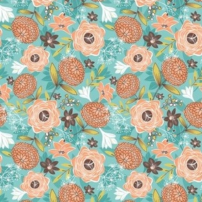 Jardin Fleuri - Boho Floral Aqua Peach Citron Yellow Small Scale