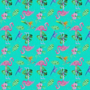 Flamingo Party on Aqua Background - Medium