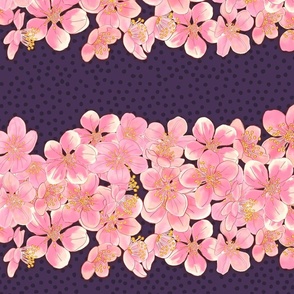 Cherry blossoms in stripes on violet - large scale