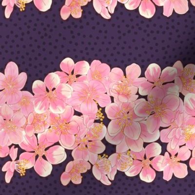 Cherry blossoms in stripes on violet - medium scale