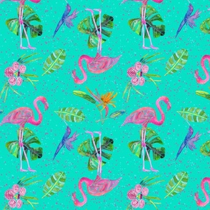 Flamingo Party on Aqua Background. - Large