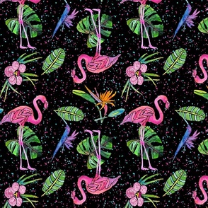 Flamingo Party on Black - Large