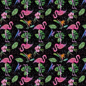 Flamingo Party on Black - Medium