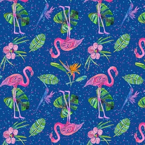 Flamingo Party on Blue - Large