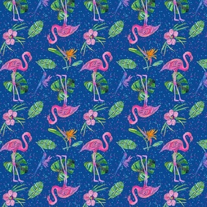 Flamingo Party on Blue - Medium