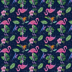 Flamingo Party on Navy - Medium
