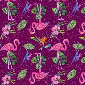 Flamingo Party on Maroon - Large