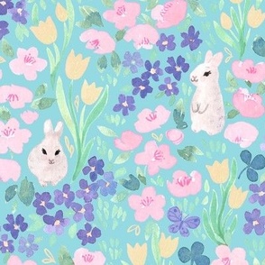 bunny garden - aqua blue