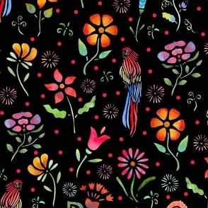 Frida Flowers on Black - Large