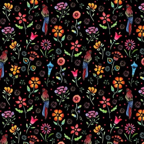 Frida Flowers on Black - Medium