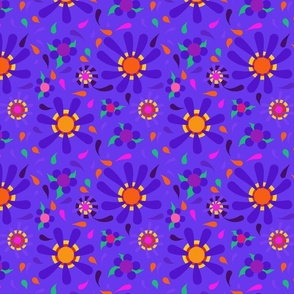 PURPLE FLOWERS on Periwinkle Background