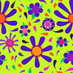 PURPLE FLOWERS on Peridot Green 