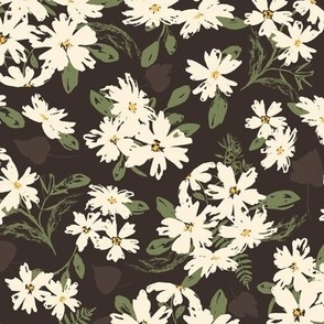 Cream and yellow flowers over brown background