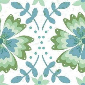 simple boho flower in soft greens and blue