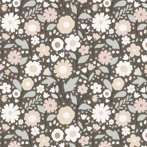 Sage and Mustard. Flowy seamless pattern with feminine organic motifs.